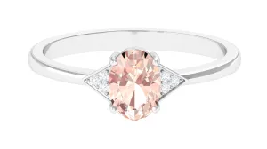 0.75 CT Oval Morganite Solitaire Ring with Diamond Accent