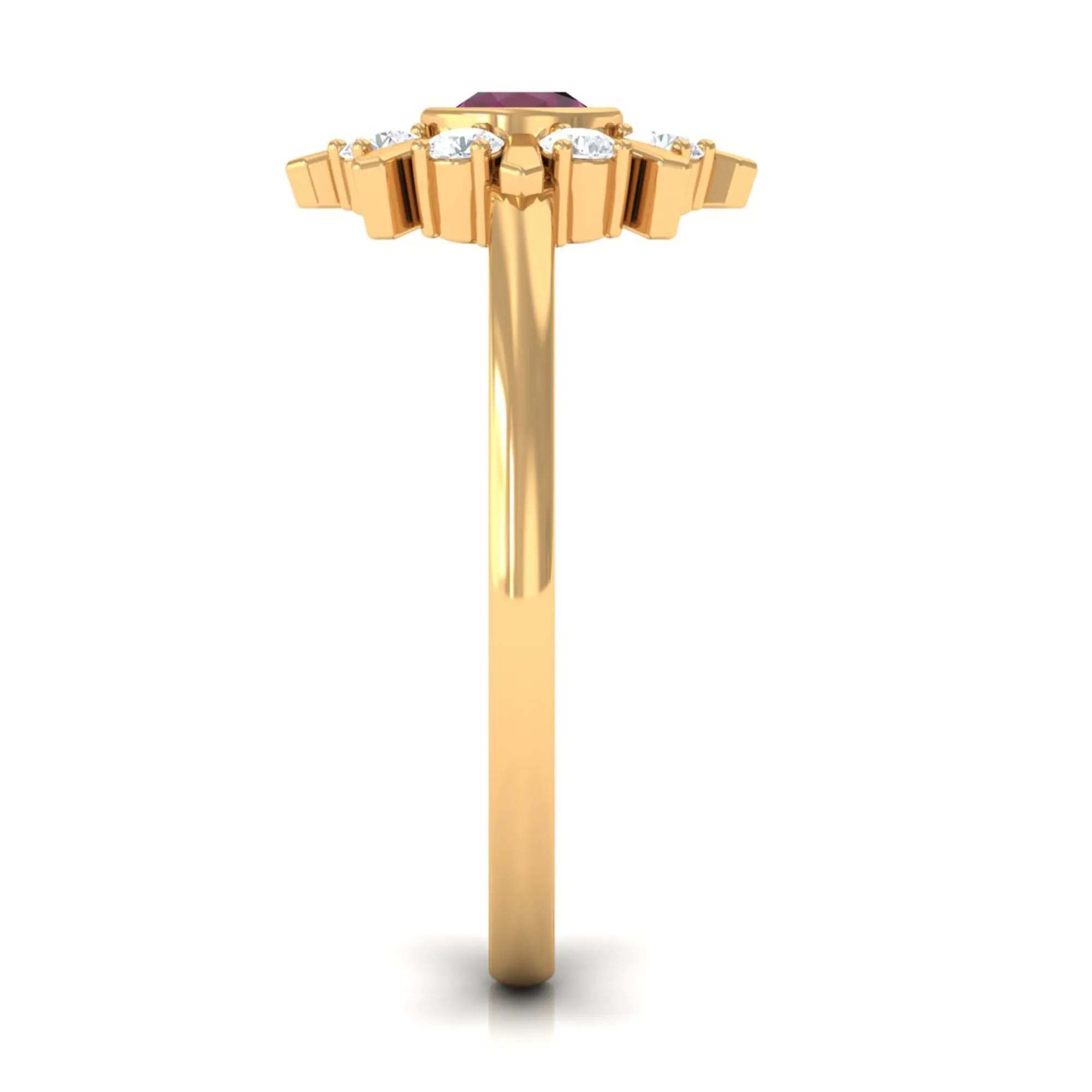 0.75 CT Real Rhodolite Statement Ring with Diamond Stones