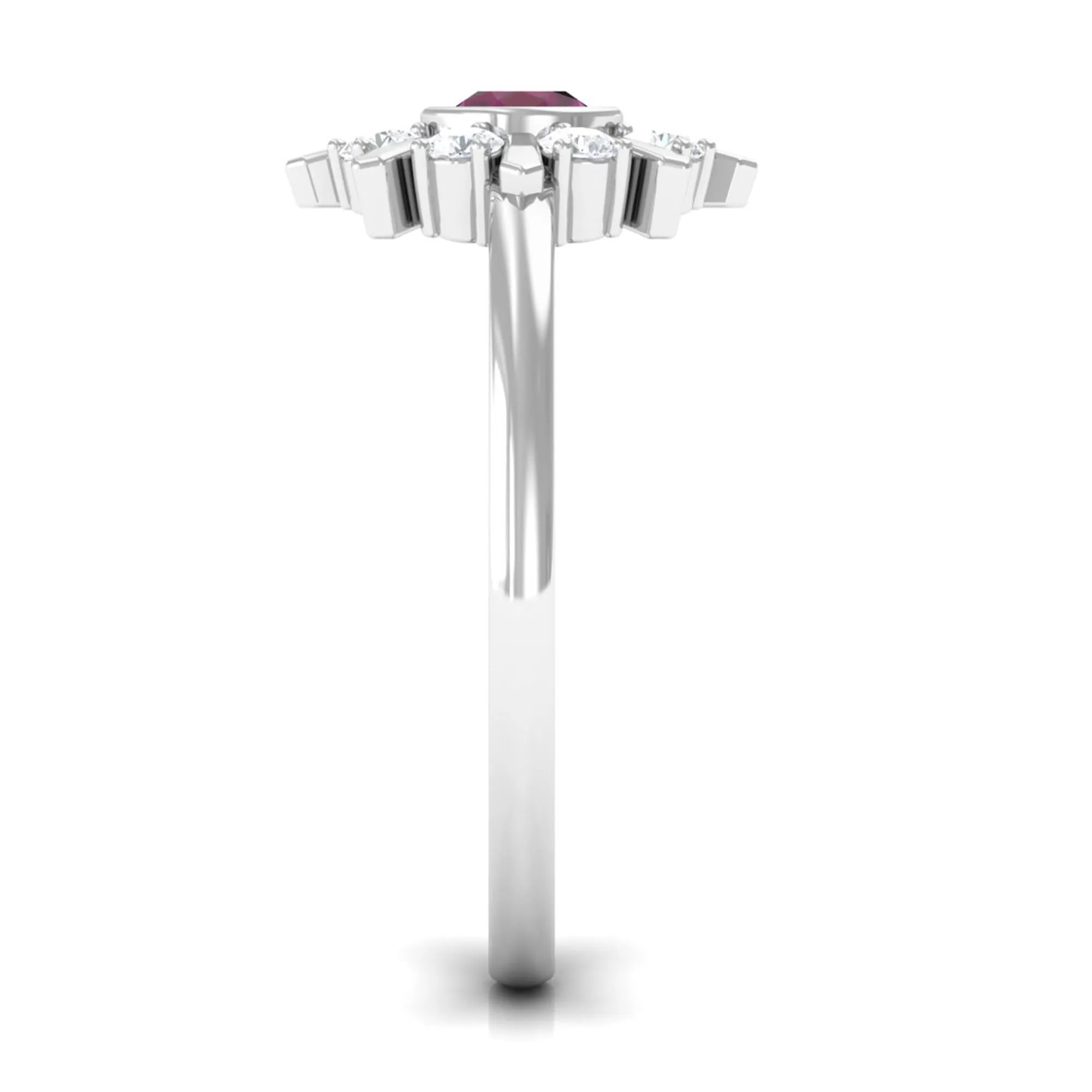 0.75 CT Real Rhodolite Statement Ring with Diamond Stones