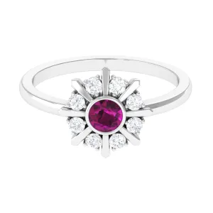 0.75 CT Real Rhodolite Statement Ring with Diamond Stones
