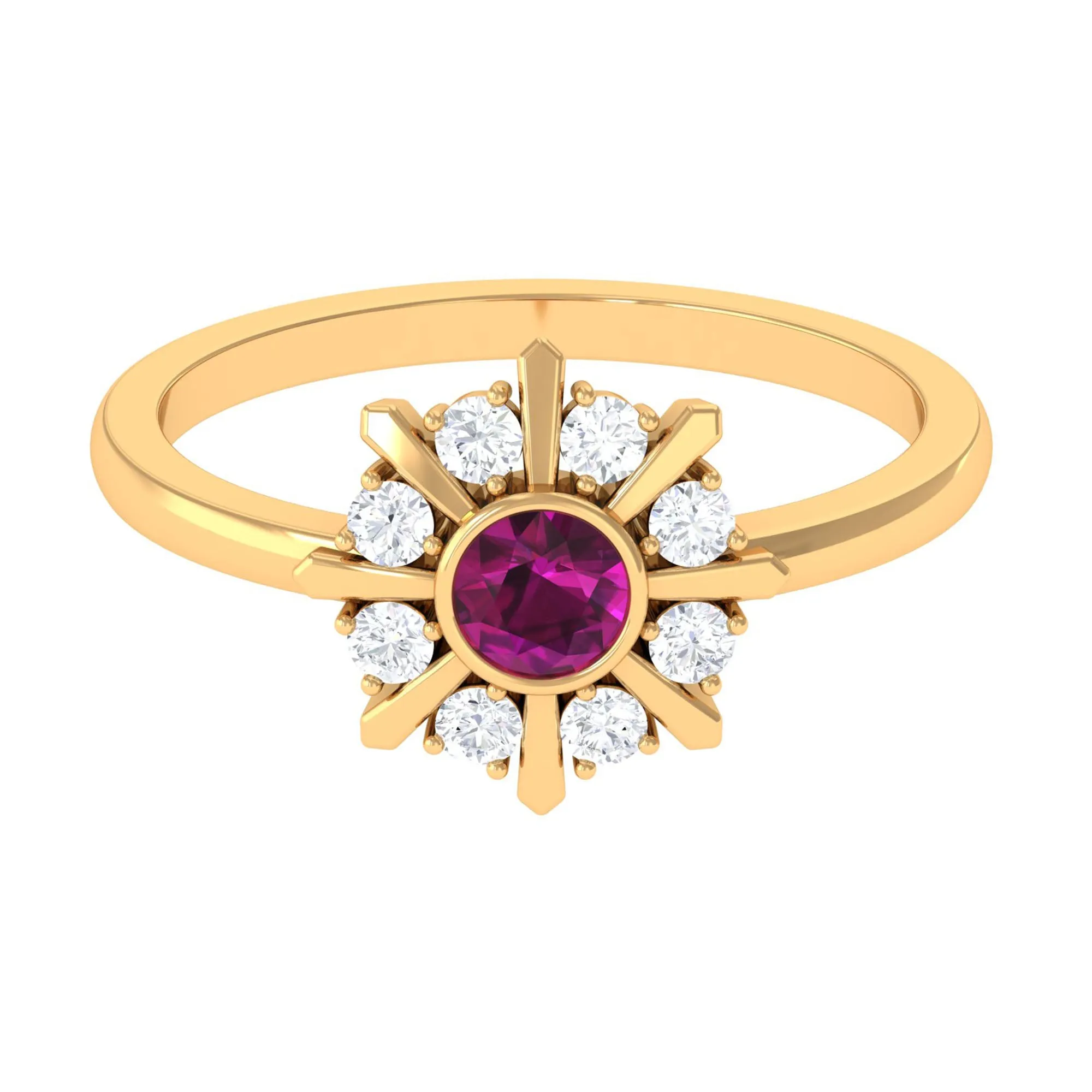 0.75 CT Real Rhodolite Statement Ring with Diamond Stones