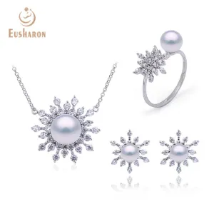 10 PCS Snowfalke Edison Freshwater Pearl Earrings Pendant Necklace Ring Set