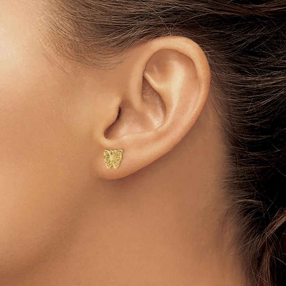 10K Yellow Gold Butterfly Post Earrings