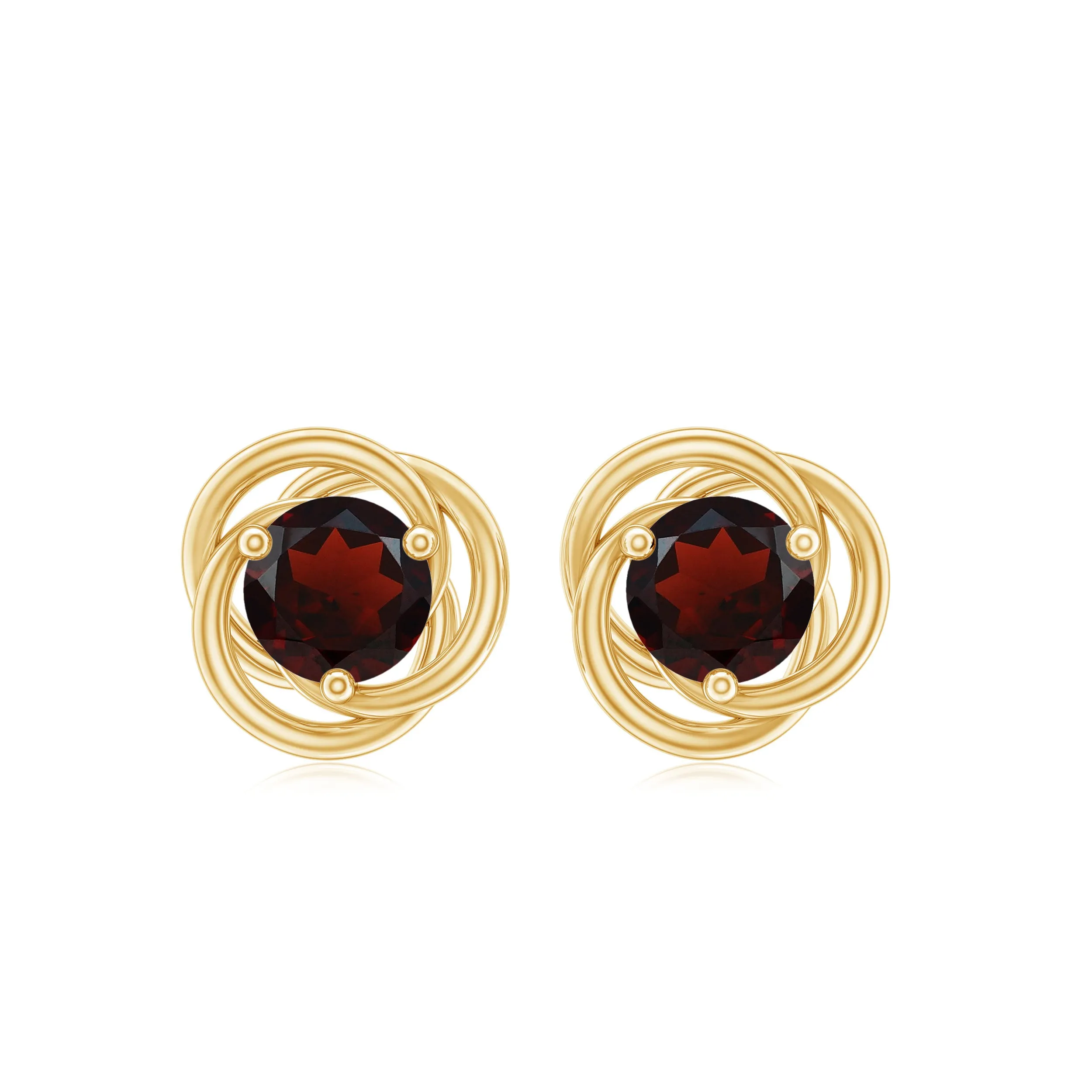 1.25 CT Solitaire Garnet and Gold Swirl Stud Earrings