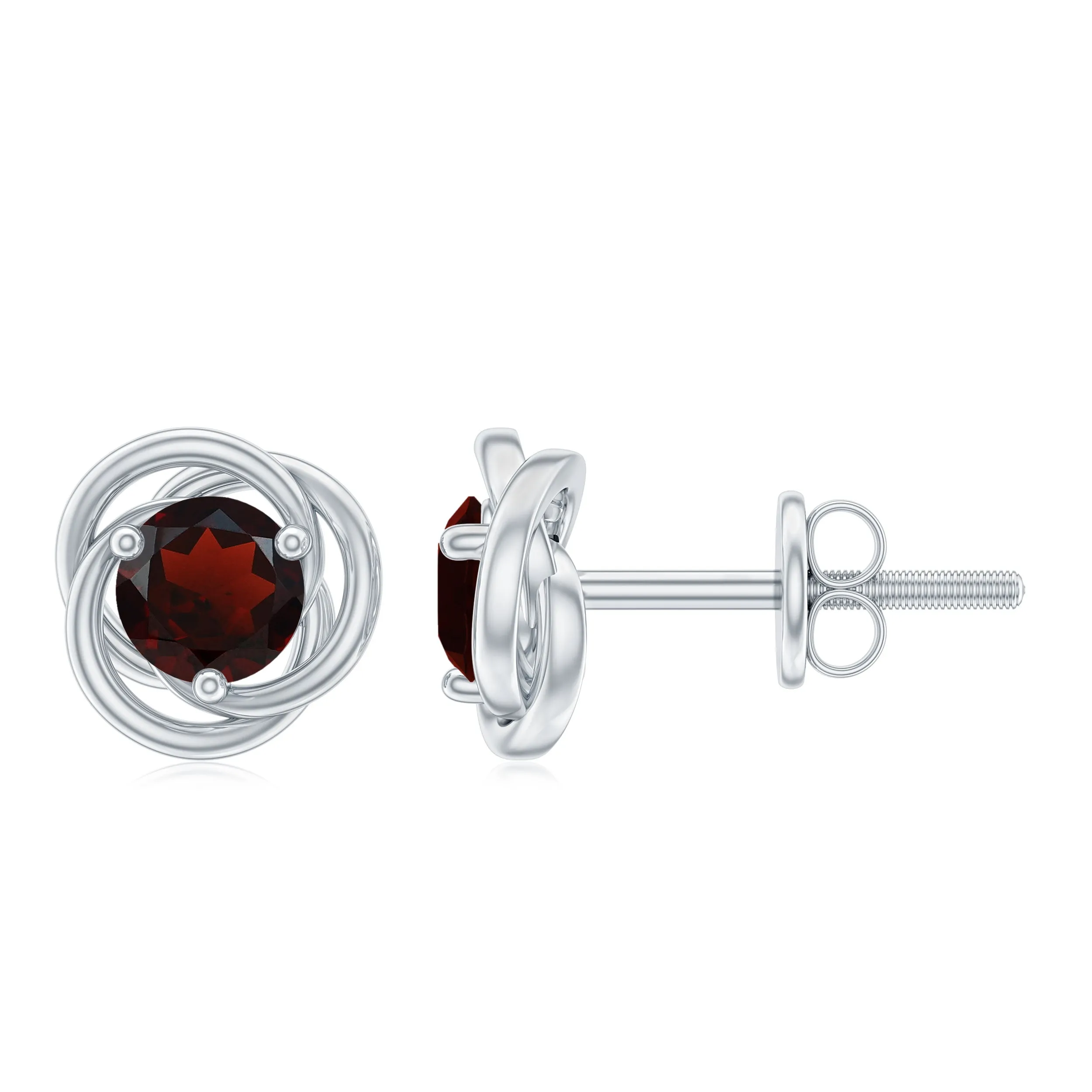 1.25 CT Solitaire Garnet and Gold Swirl Stud Earrings