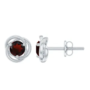 1.25 CT Solitaire Garnet and Gold Swirl Stud Earrings