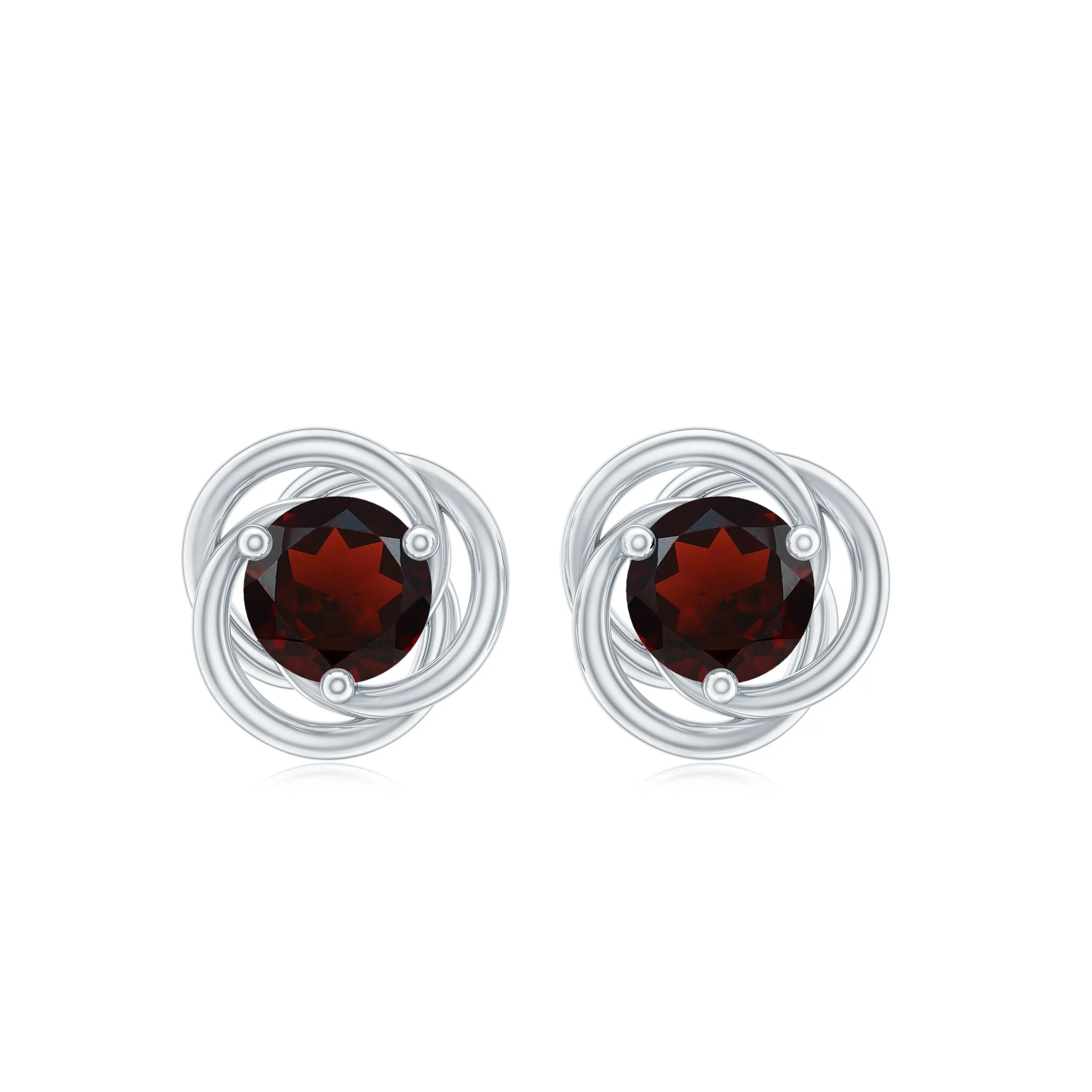 1.25 CT Solitaire Garnet and Gold Swirl Stud Earrings