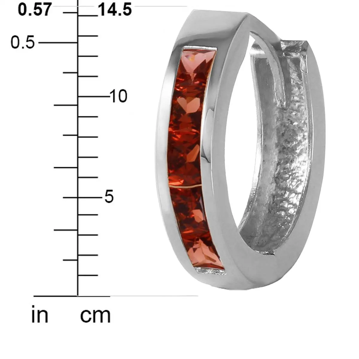 1.3 Carat 14K Solid White Gold Hoop Huggie Earrings Garnet
