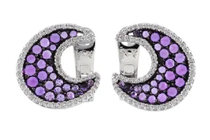 14K Gold Amethyst and Diamond Earrings with Black Rhodium