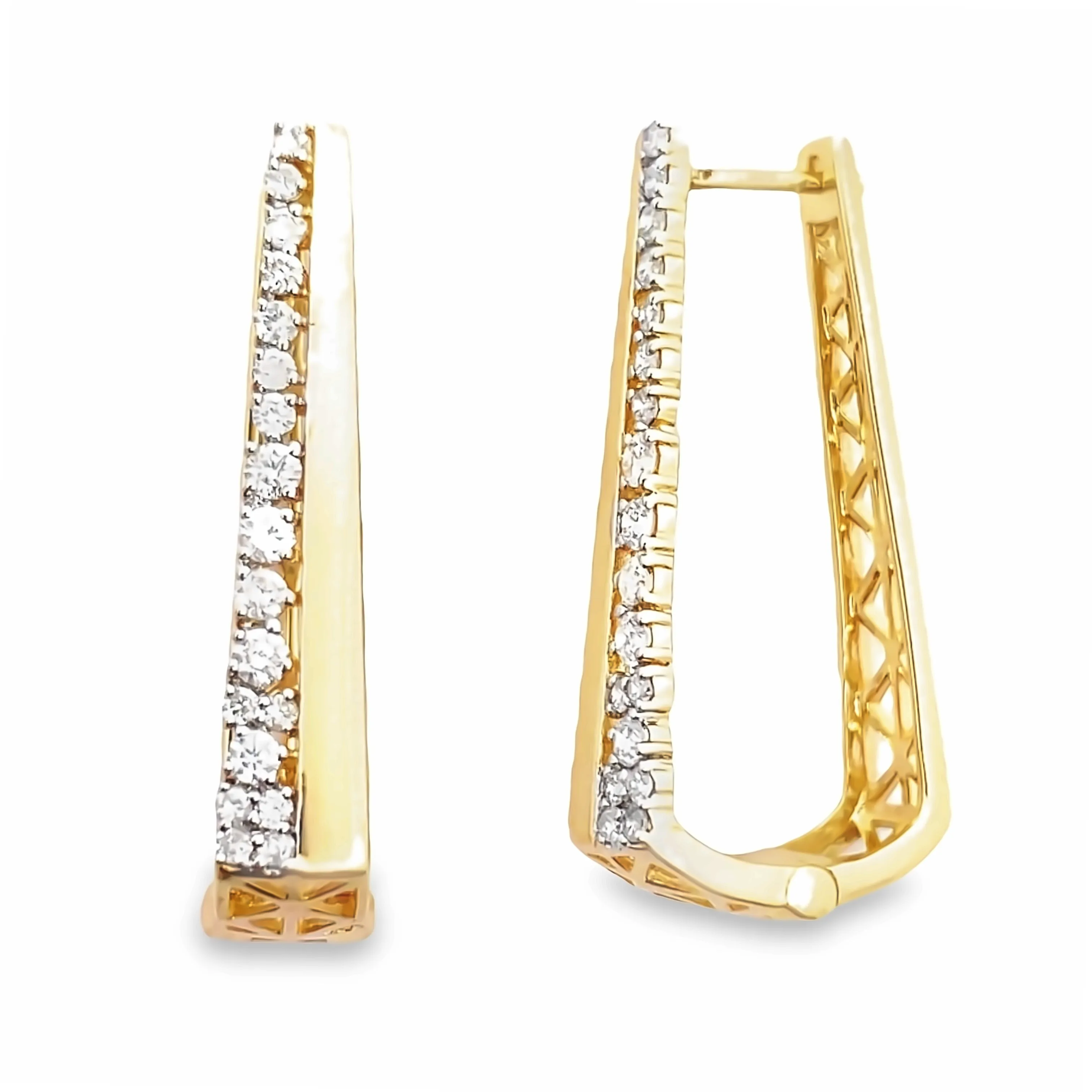 14k Gold Diamond Geometric Hoops