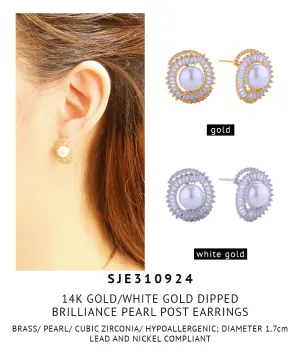14K Gold Dipped Brilliance Pearl Post Earrings