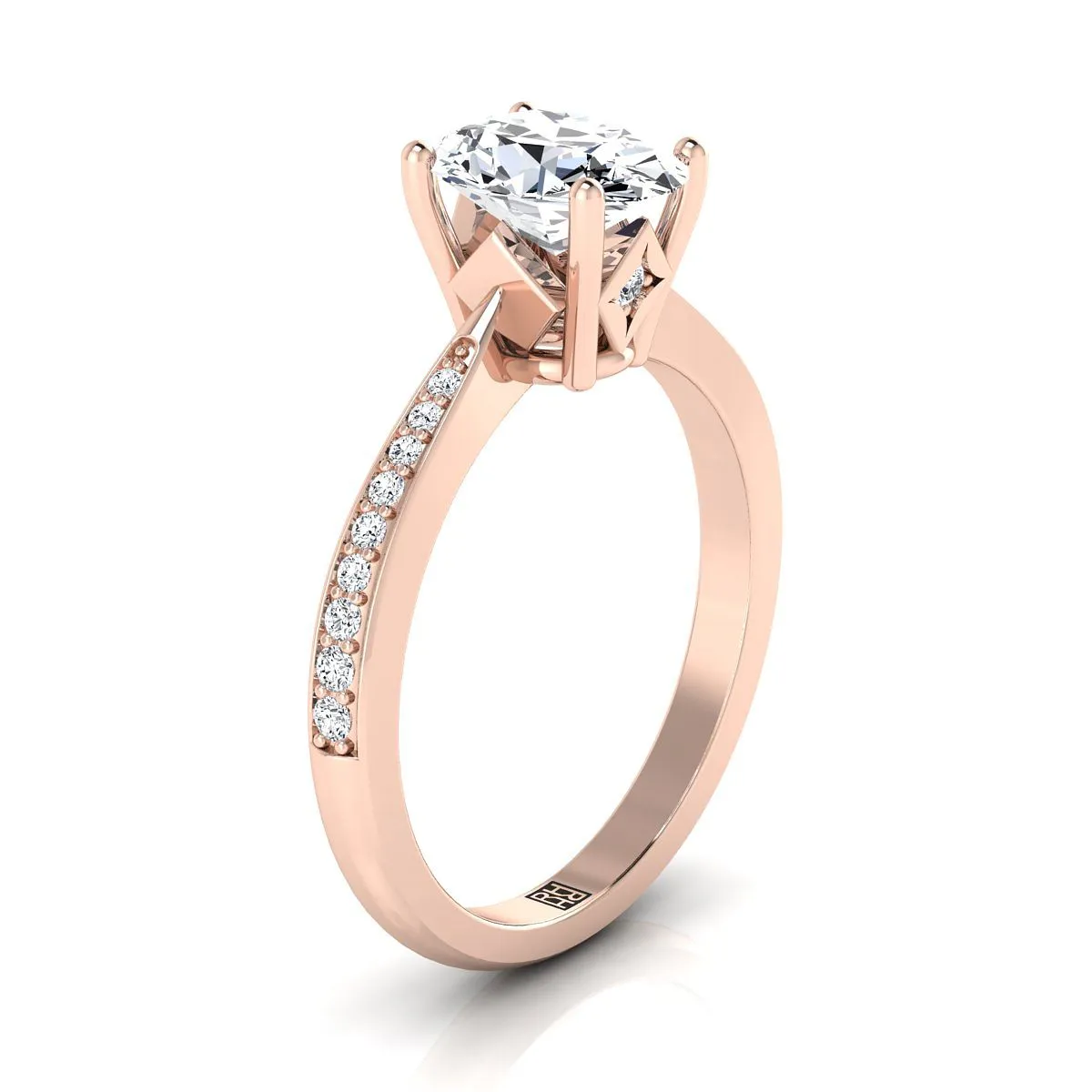 14K Rose Gold Oval Garnet Tapered Pave Diamond Engagement Ring -1/8ctw