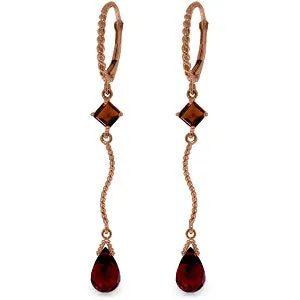 14K Solid Rose Gold Leverback Earrings Garnet Gemstone