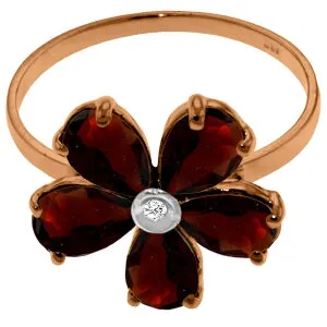 14K Solid Rose Gold Ring w/ Natural Diamond & Garnets