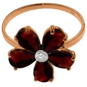 14K Solid Rose Gold Ring w/ Natural Diamond & Garnets