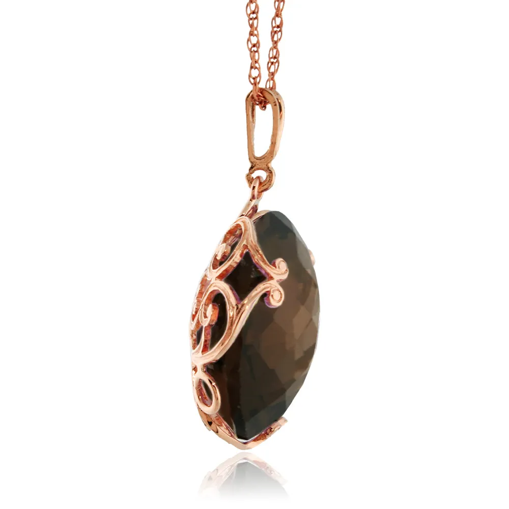14K Solid Rose Gold Round Smoky Quartz Necklace