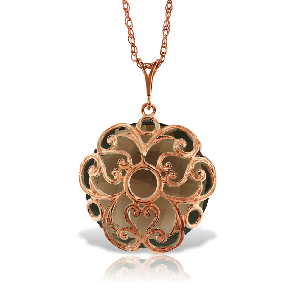 14K Solid Rose Gold Round Smoky Quartz Necklace