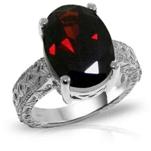 14K Solid White Gold Ring w/ Natural Oval Garnet