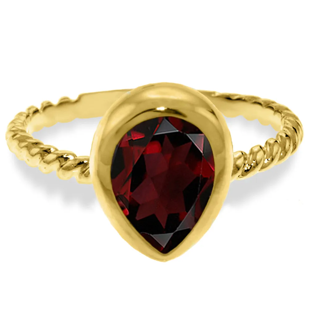 14K Solid Yellow Gold Rings w/ Natural Pear Shape Garnet