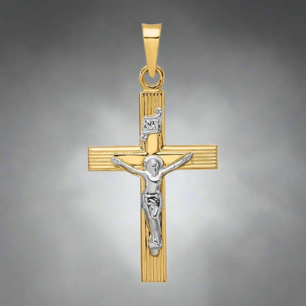 14K TT Gold Solid Crucifix 23.5mm x 14mm