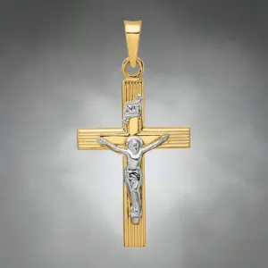 14K TT Gold Solid Crucifix 23.5mm x 14mm