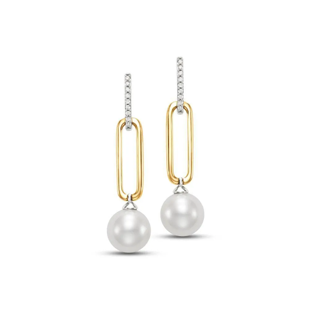 14k Two-Tone Drop Pearl Earrings