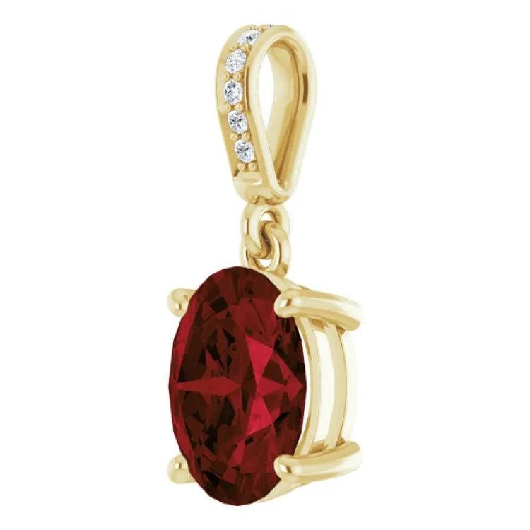 14K Yellow 9x7 mm Oval Natural Mozambique Garnet and .03 CTW Natural Diamond Pendant