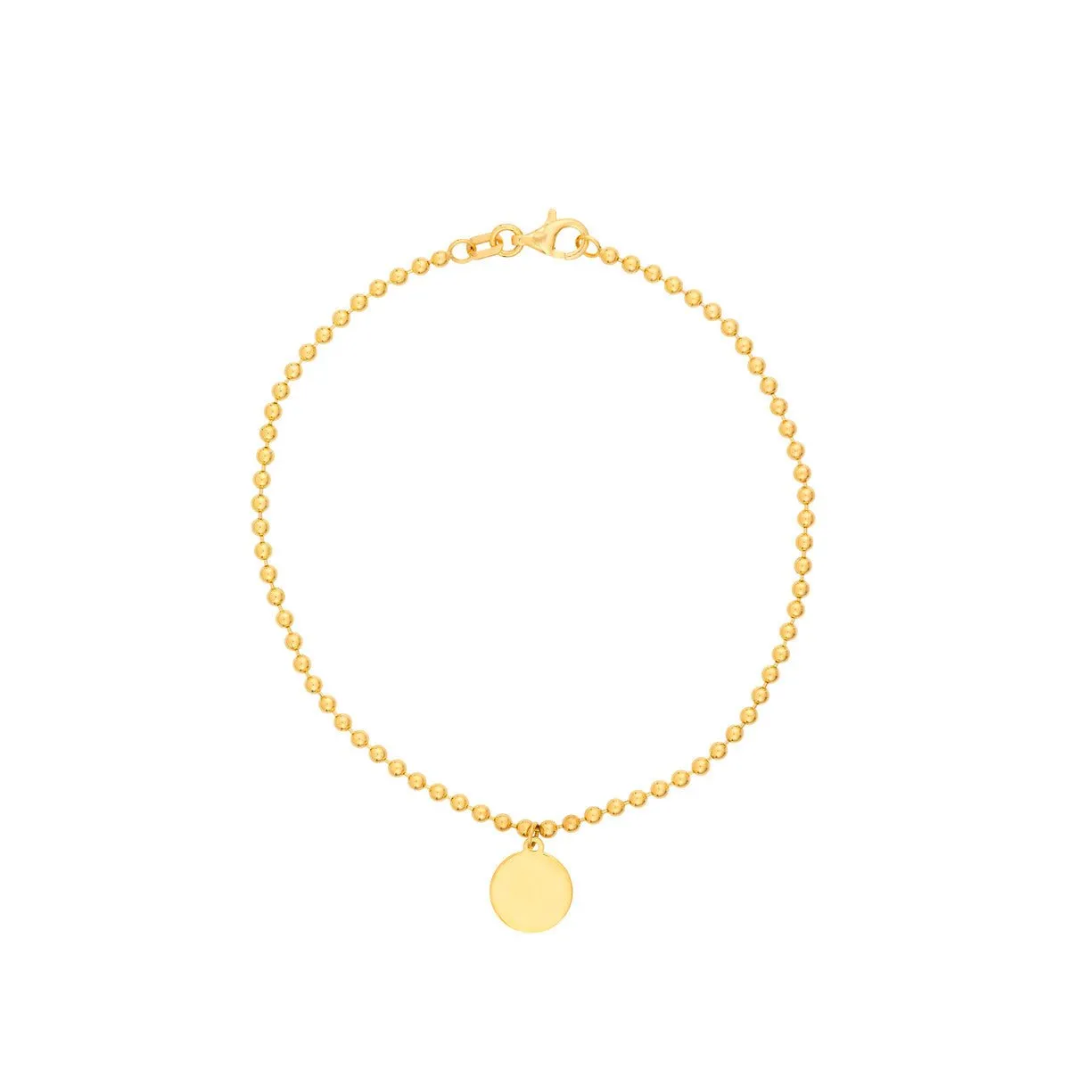 14K Yellow Gold 2.00mm Beaded Chain w/Dangle Disc Bracelet