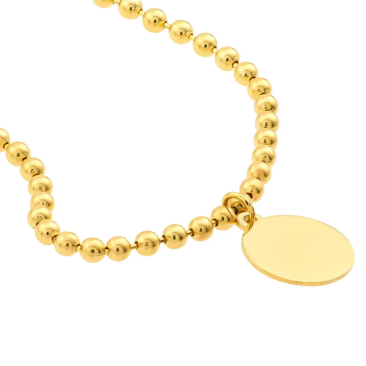 14K Yellow Gold 2.00mm Beaded Chain w/Dangle Disc Bracelet