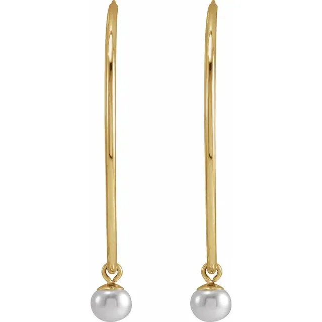 14K Yellow Gold Cultured Freshwater Pearl Hoop Earrings