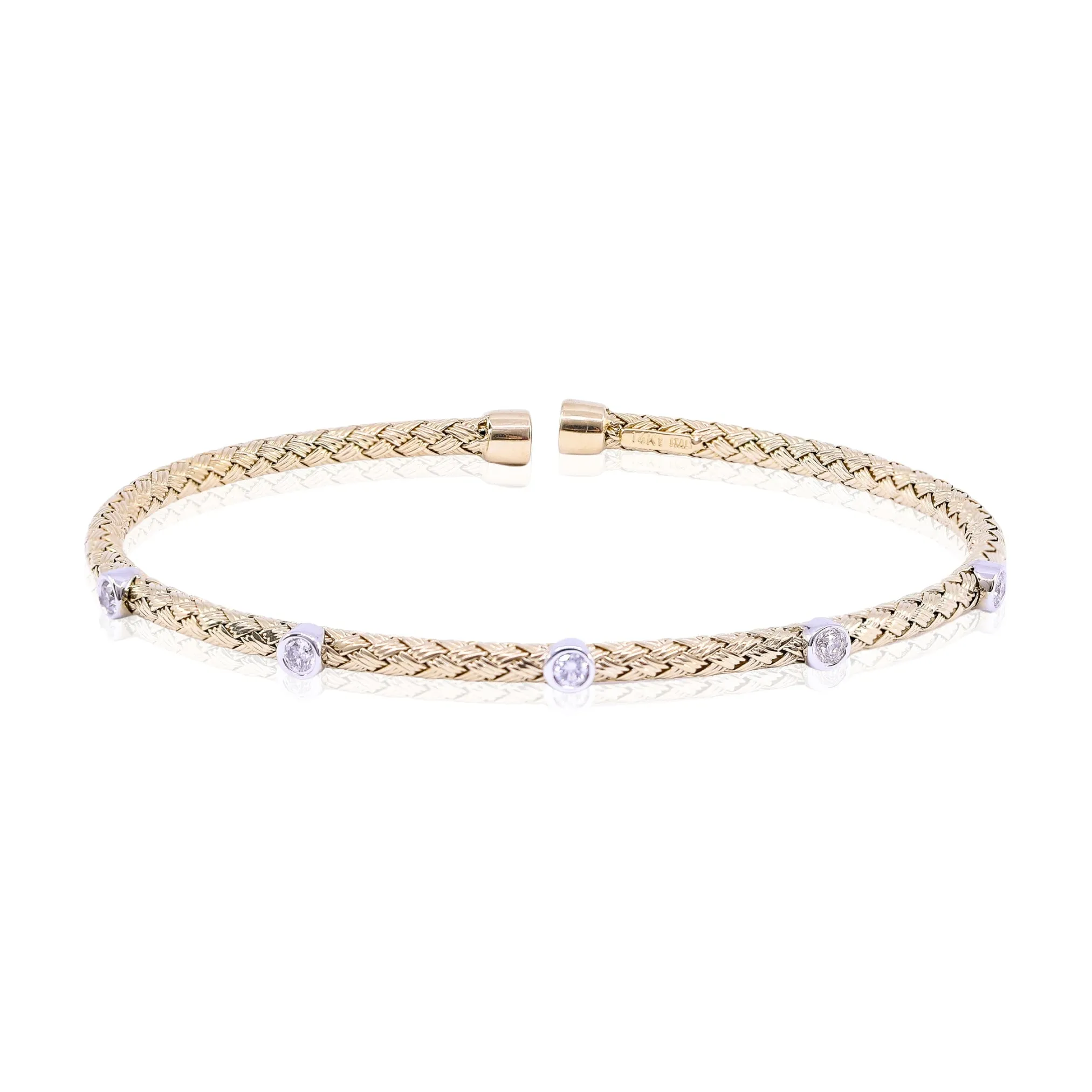14K YELLOW GOLD DIAMOND FLEXIBLE CUFF BRACELET - 0.25CTW