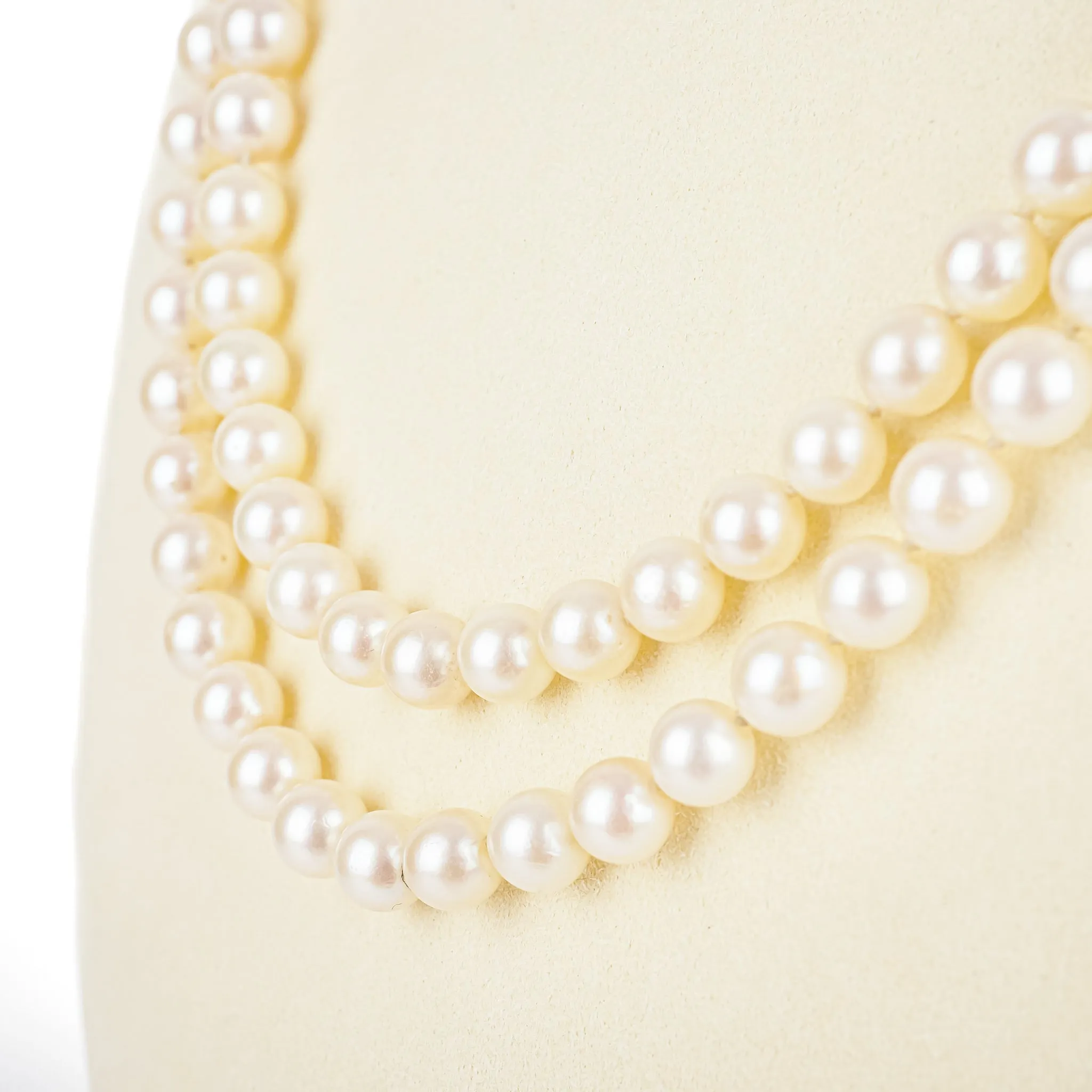 14K Yellow Gold Green Quartz Clasp 2 Strand Pearl Necklace 8mm