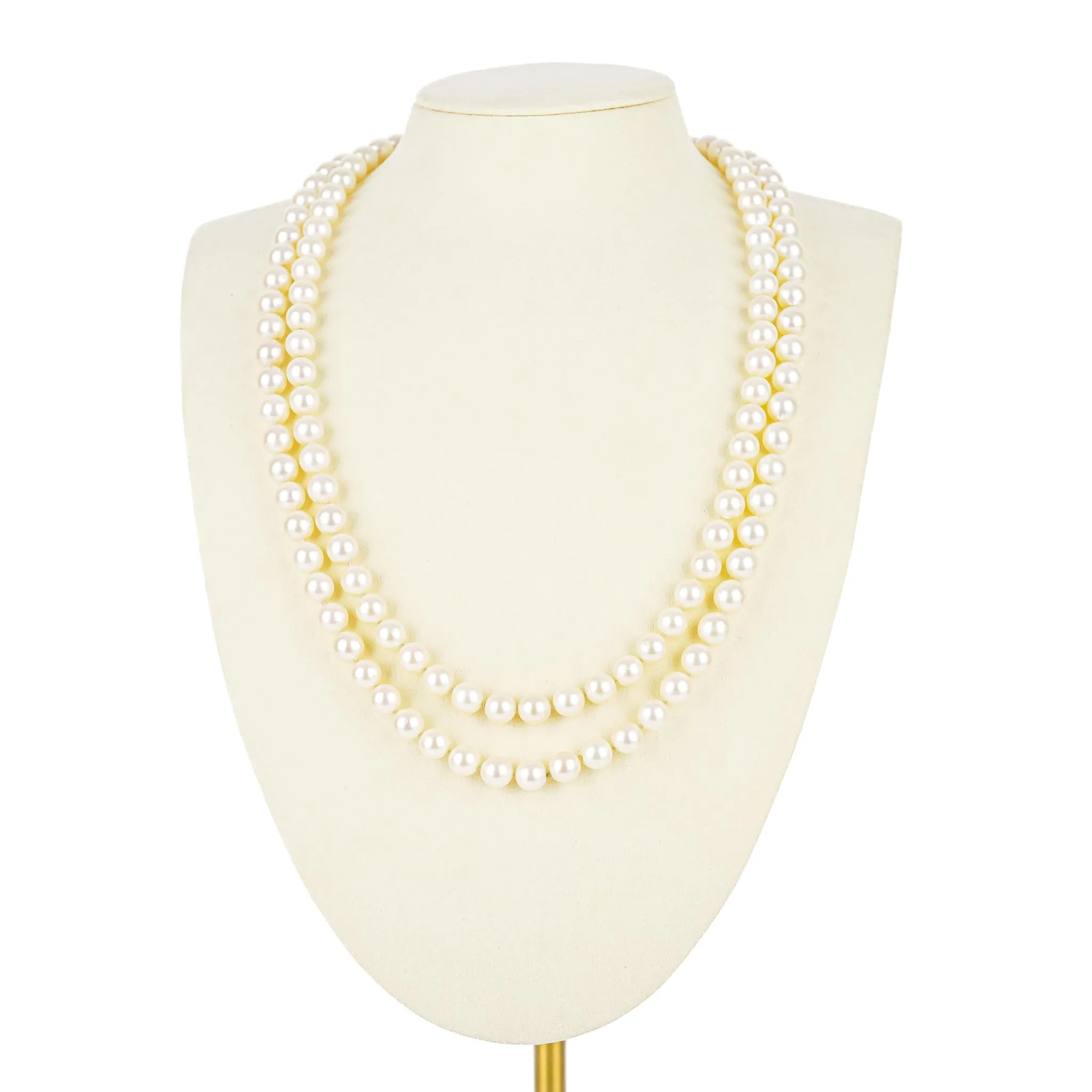14K Yellow Gold Green Quartz Clasp 2 Strand Pearl Necklace 8mm