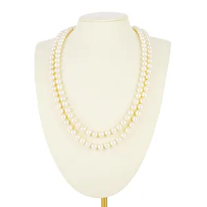 14K Yellow Gold Green Quartz Clasp 2 Strand Pearl Necklace 8mm