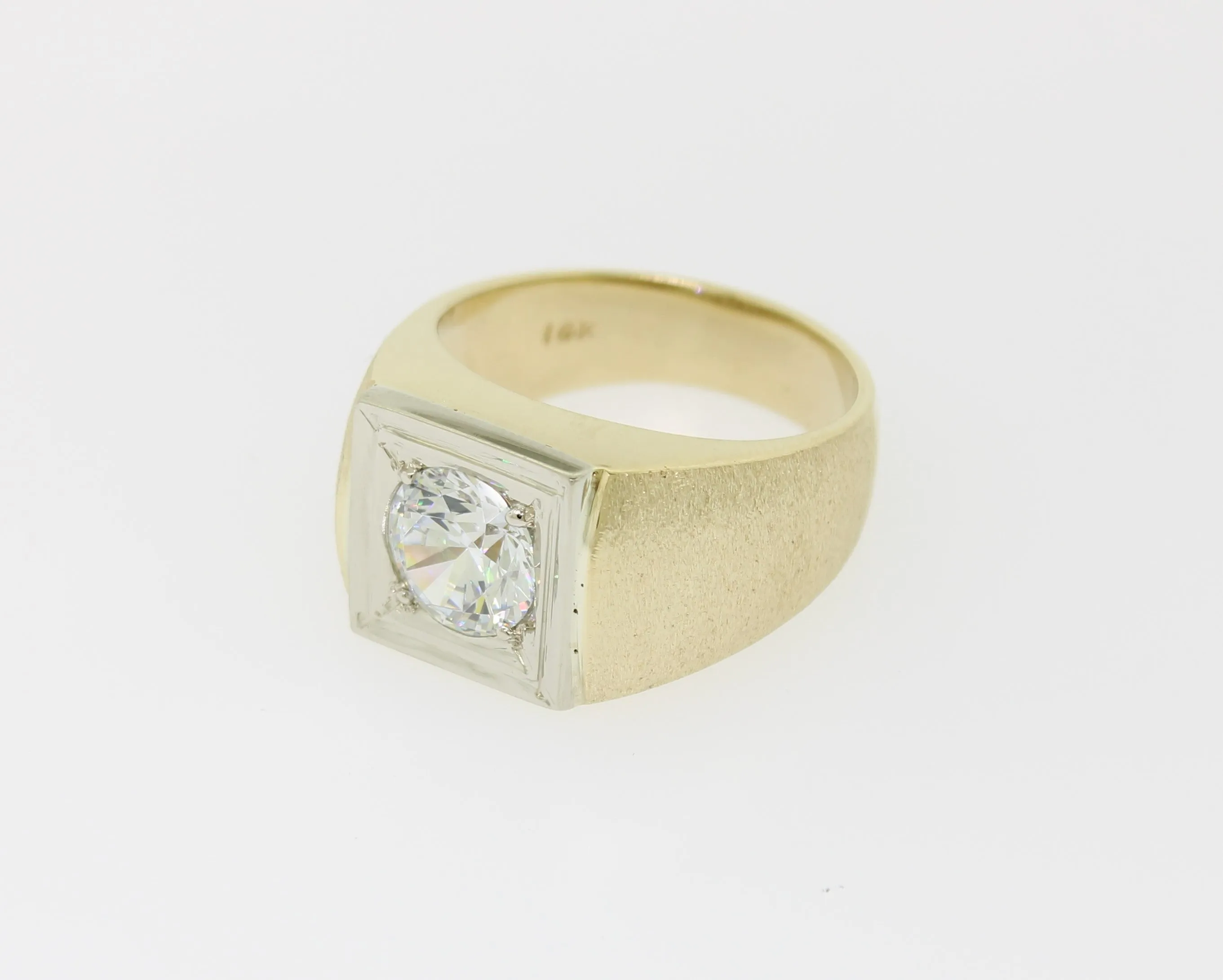 14K Yellow Gold Solitaire Imitation Diamond Ring Finger Size 9.25 Preowned