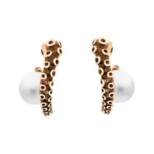 18ct Rose Gold Freshwater Pearl Tentacle Hoop Earrings