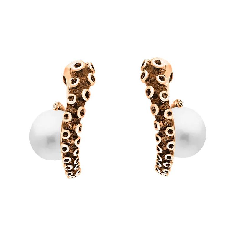 18ct Rose Gold Freshwater Pearl Tentacle Hoop Earrings