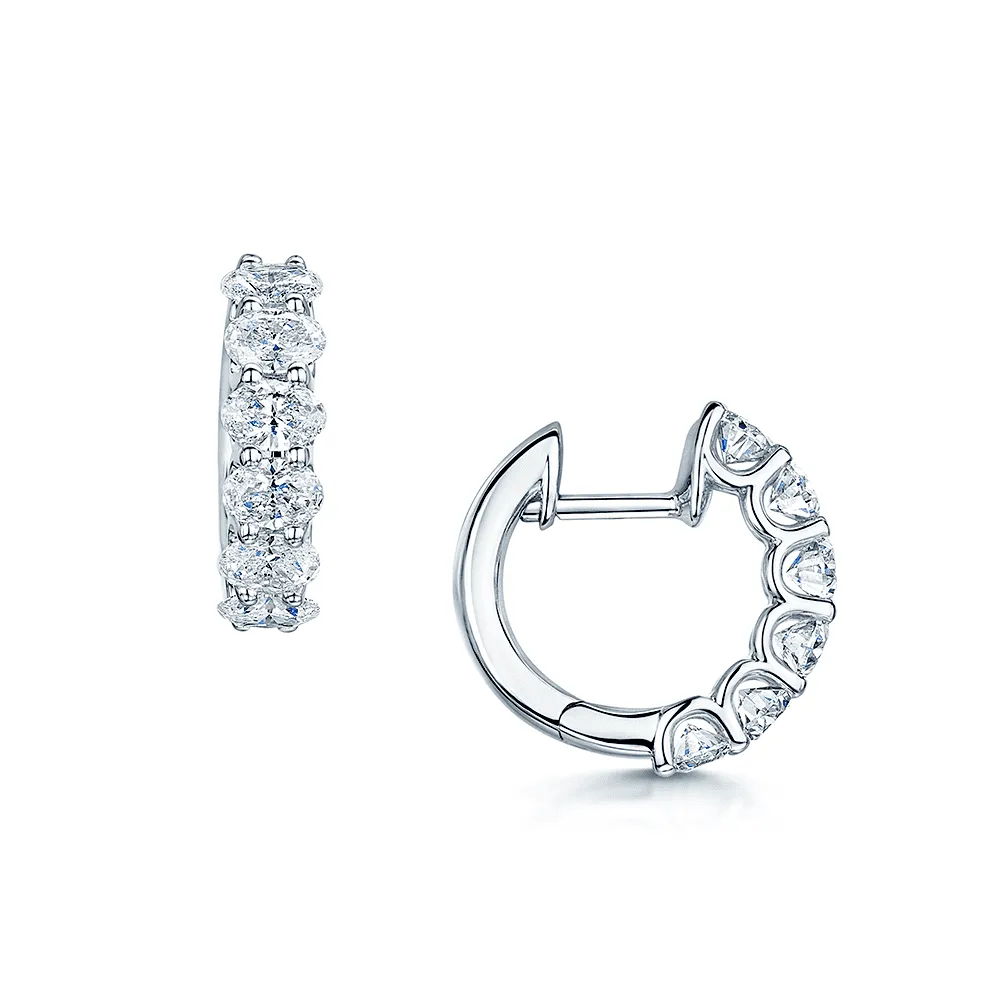 18ct White Gold Oval Diamond Half Hoop Earrings
