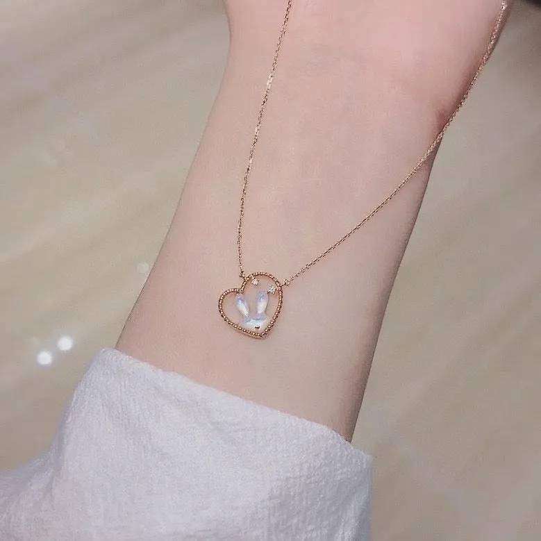 18K Diamond Mother of Pearl Rabbit Necklace, Bracelet, Ring