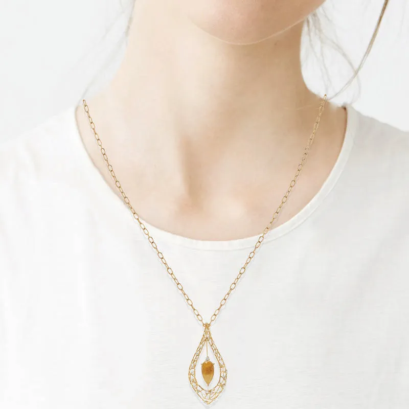 18k Estelar Yellow Gold Necklace With 0.75 Cts Vs-Gh Diamonds  And Quartz