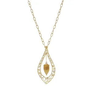 18k Estelar Yellow Gold Necklace With 0.75 Cts Vs-Gh Diamonds  And Quartz