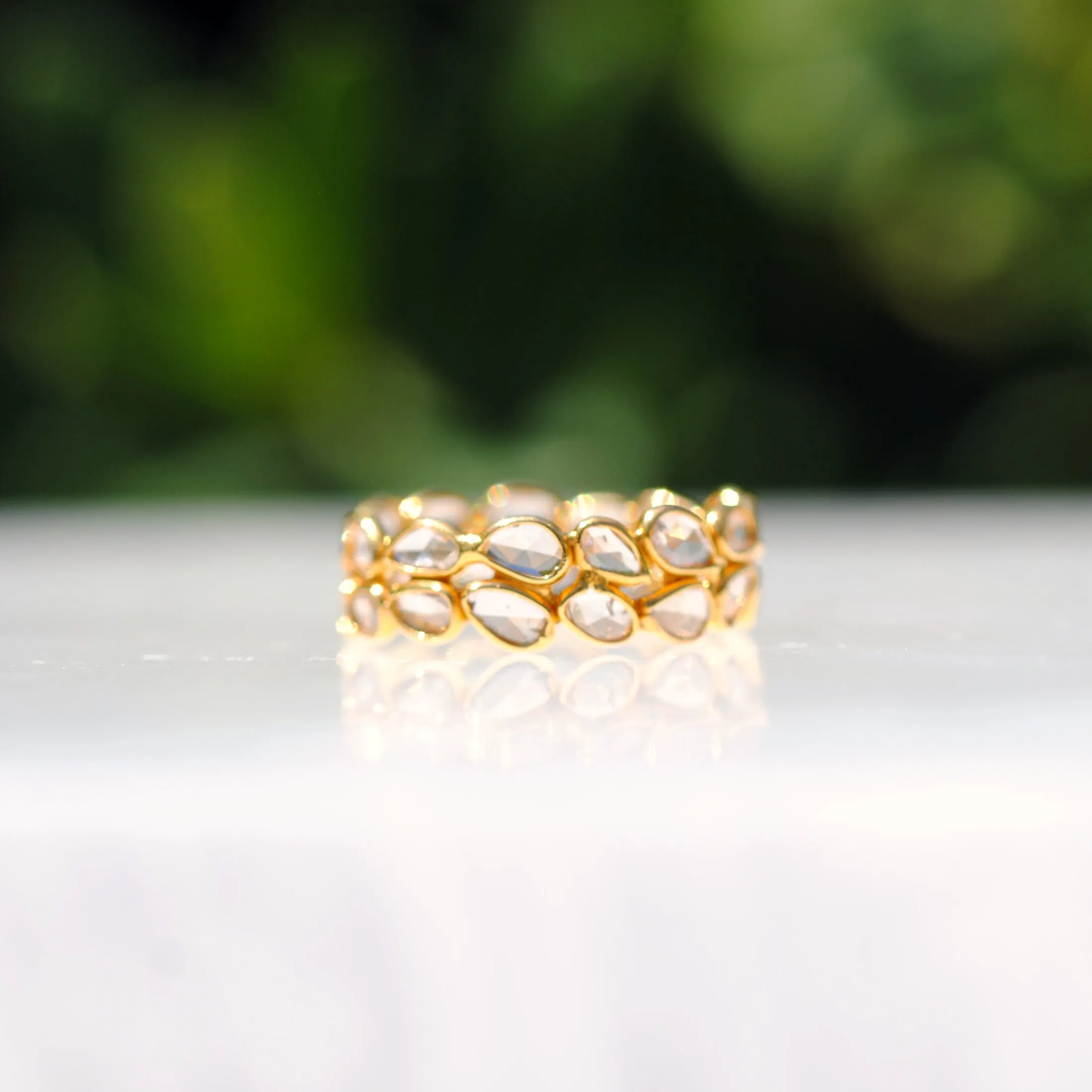 18k Gold Double Sliced Diamond Band, size 6