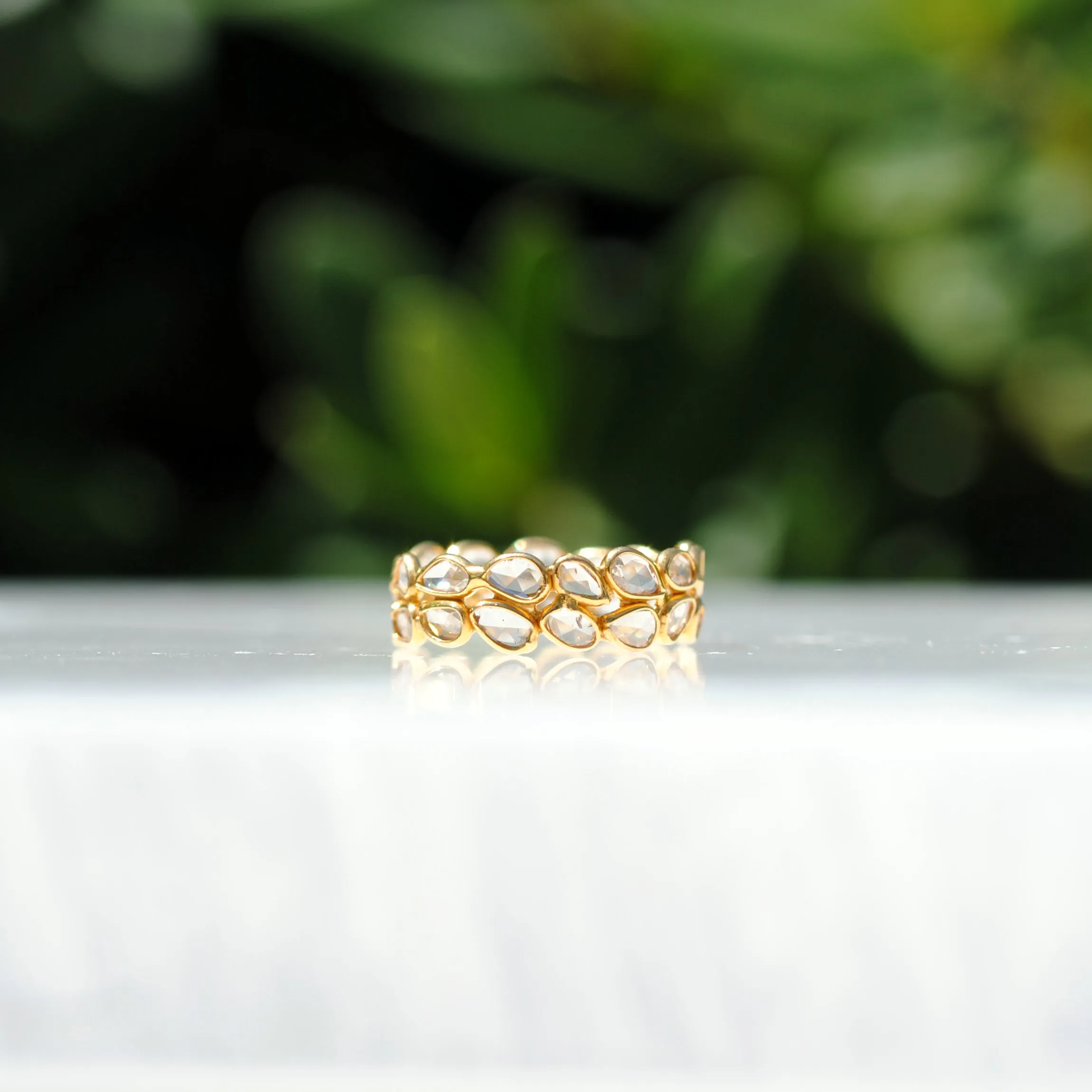 18k Gold Double Sliced Diamond Band, size 6