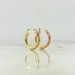 18K Three Colour Gold Lady Half Braid Hoop Earrings 2.35gr / 0.87in