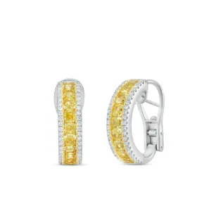 18K White Gold 7.91ct Yellow Diamond Huggie Hoop Earrings