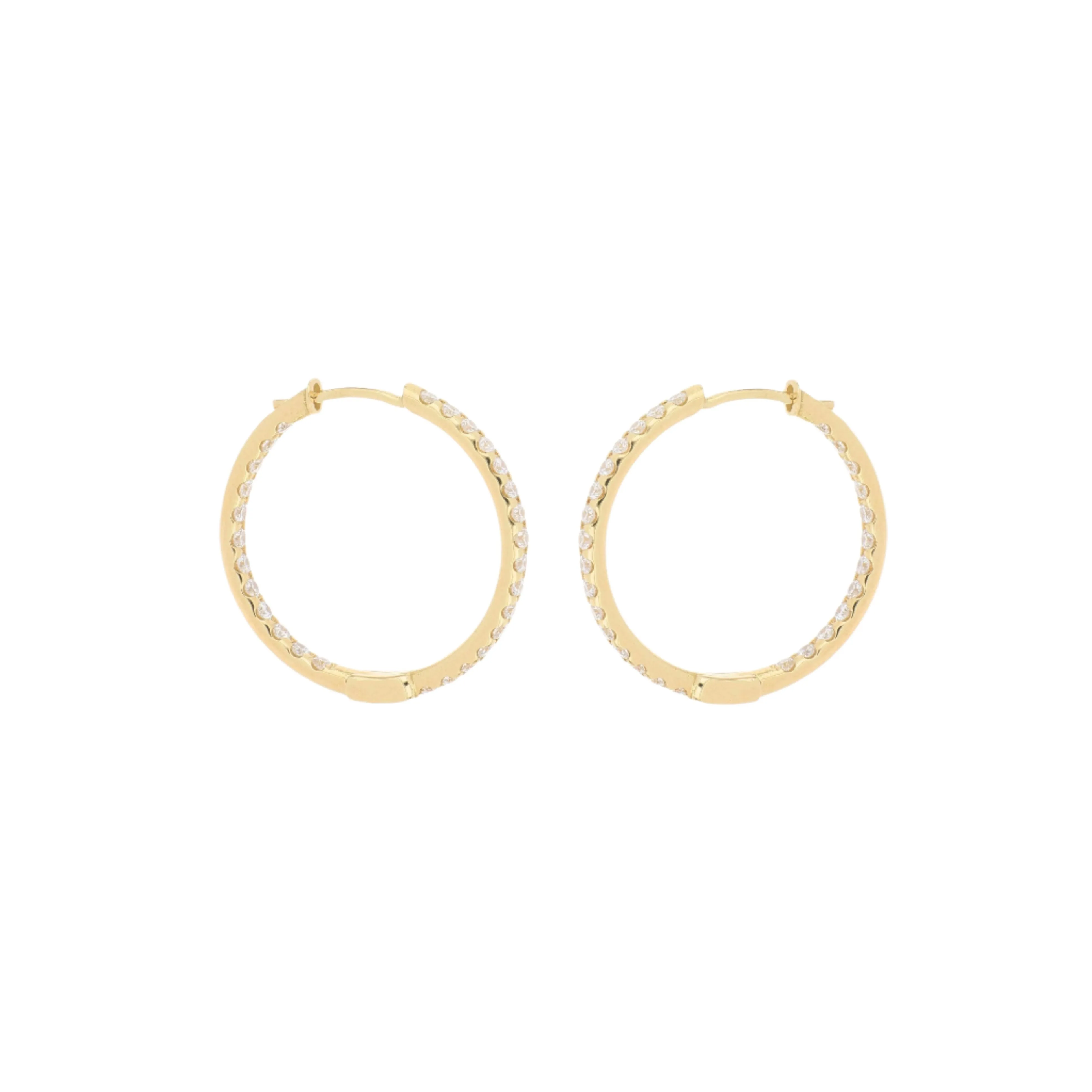 18k Yellow Gold 22mm Inside Out Diamond Hoop Earrings