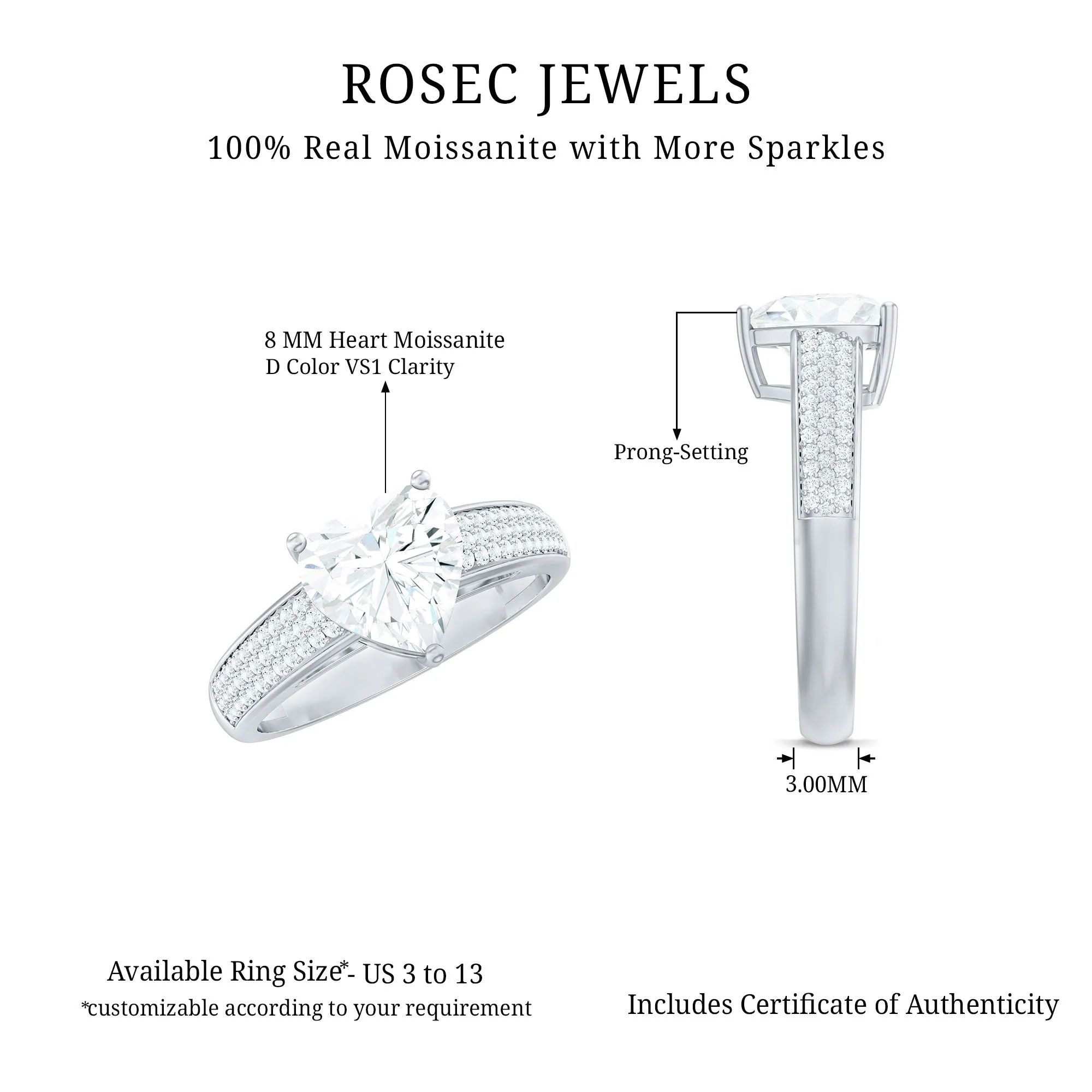 2.25 CT Moissanite Solitaire Ring with Side Stones