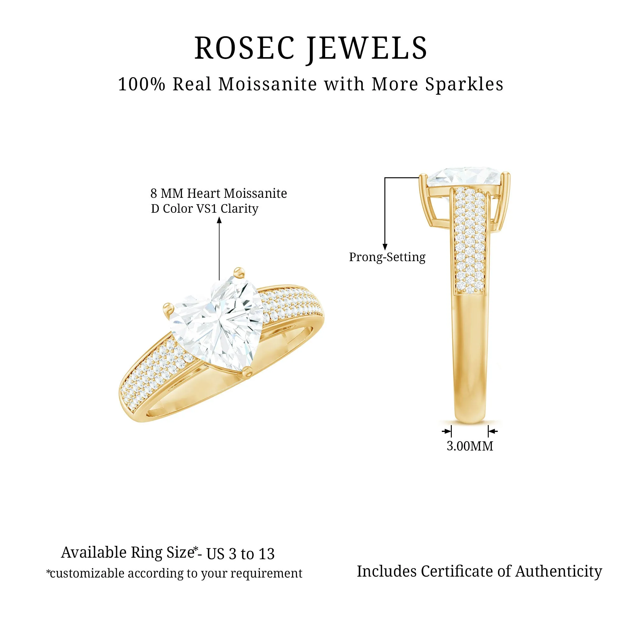 2.25 CT Moissanite Solitaire Ring with Side Stones