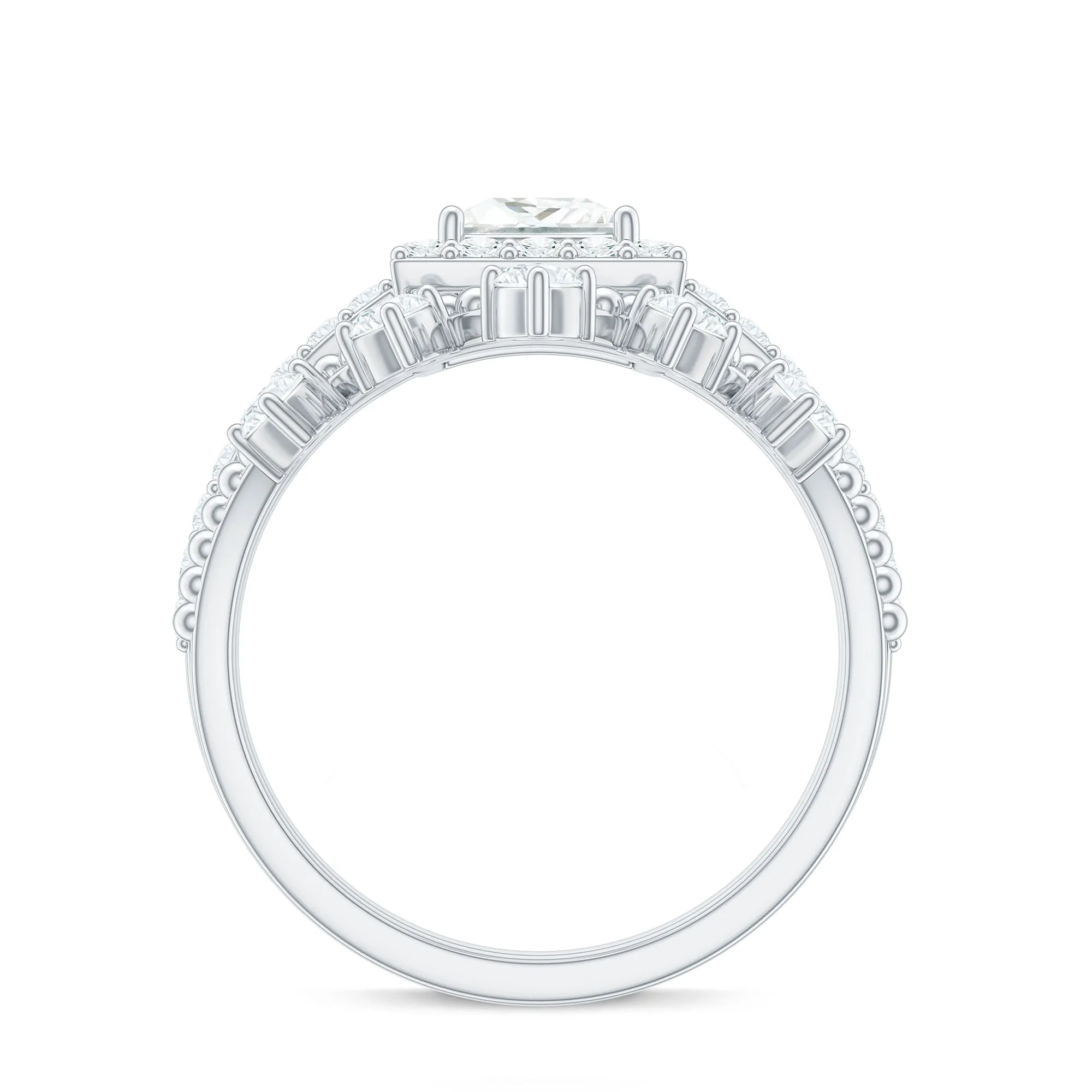 2.25 CT Princess Cut Moissanite Halo Wedding Ring Set