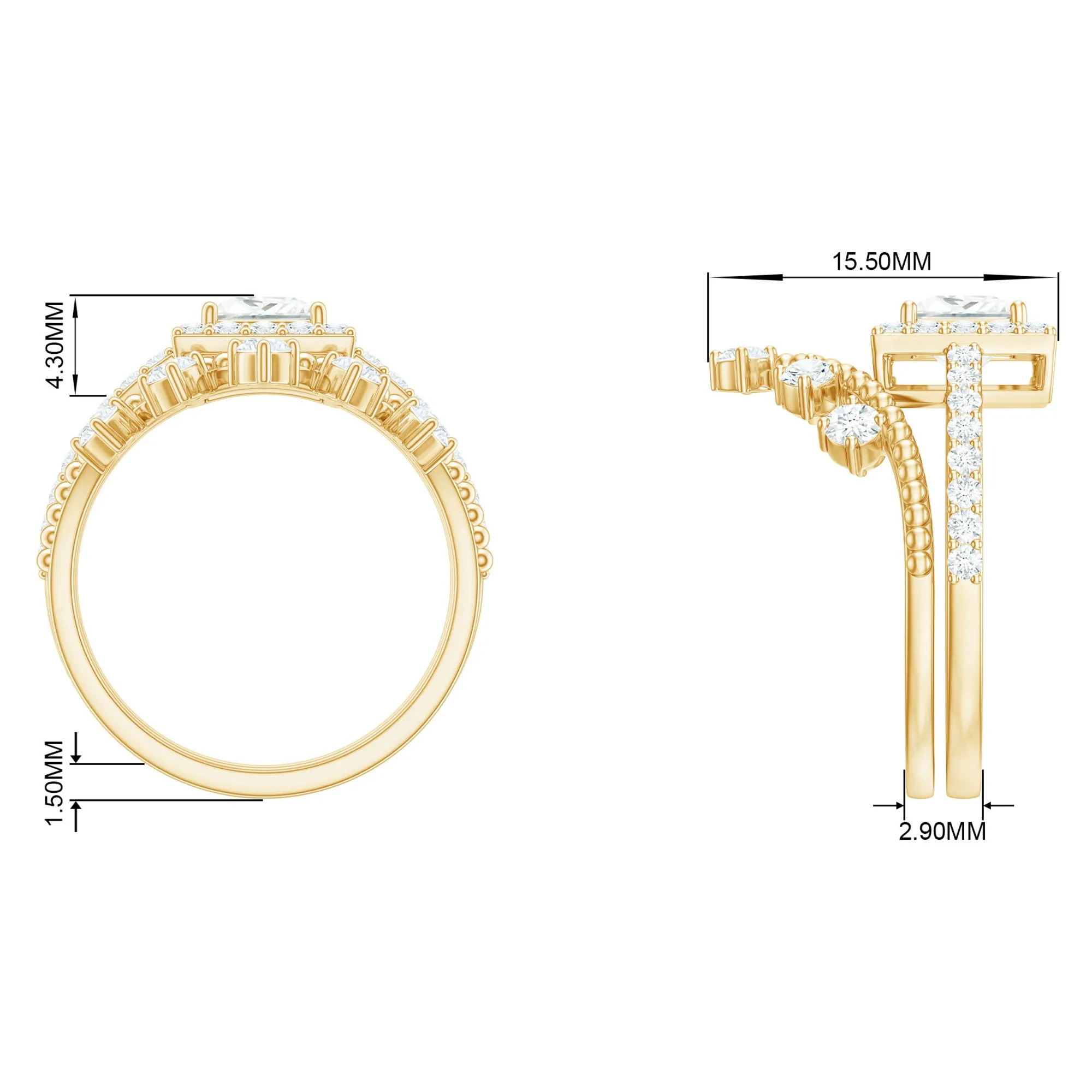 2.25 CT Princess Cut Moissanite Halo Wedding Ring Set